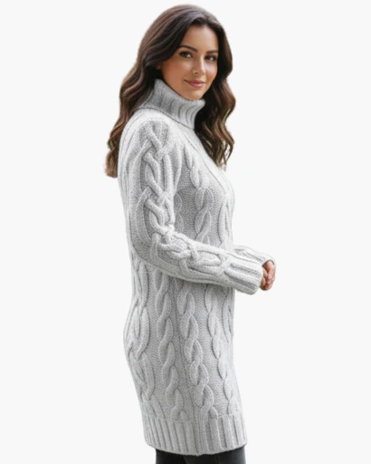Clara – Cable Knit Turtleneck Sweater Dress Womenswear - Image 3