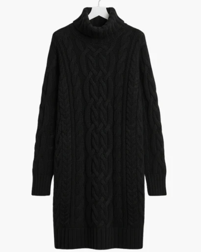 Clara – Cable Knit Turtleneck Sweater Dress Womenswear - Image 4