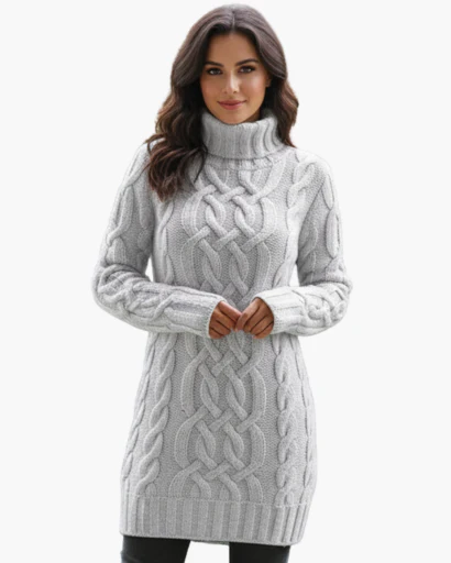 Clara – Cable Knit Turtleneck Sweater Dress Womenswear - Image 6