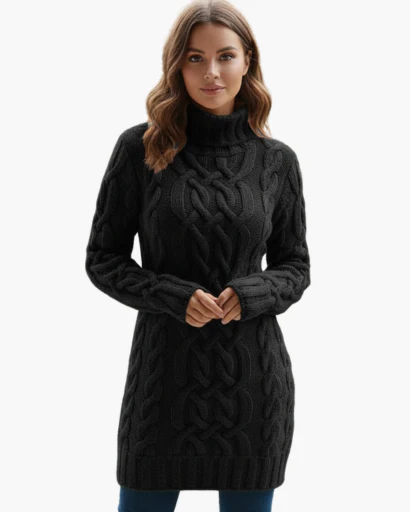 Clara – Cable Knit Turtleneck Sweater Dress Womenswear - Image 7