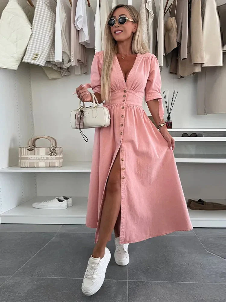 Clarina | Kleid mit tiefem V-Ausschnitt und Schlitz - Image 5