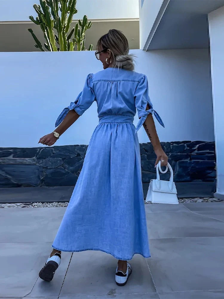 Clarina | Kleid mit tiefem V-Ausschnitt und Schlitz - Image 6