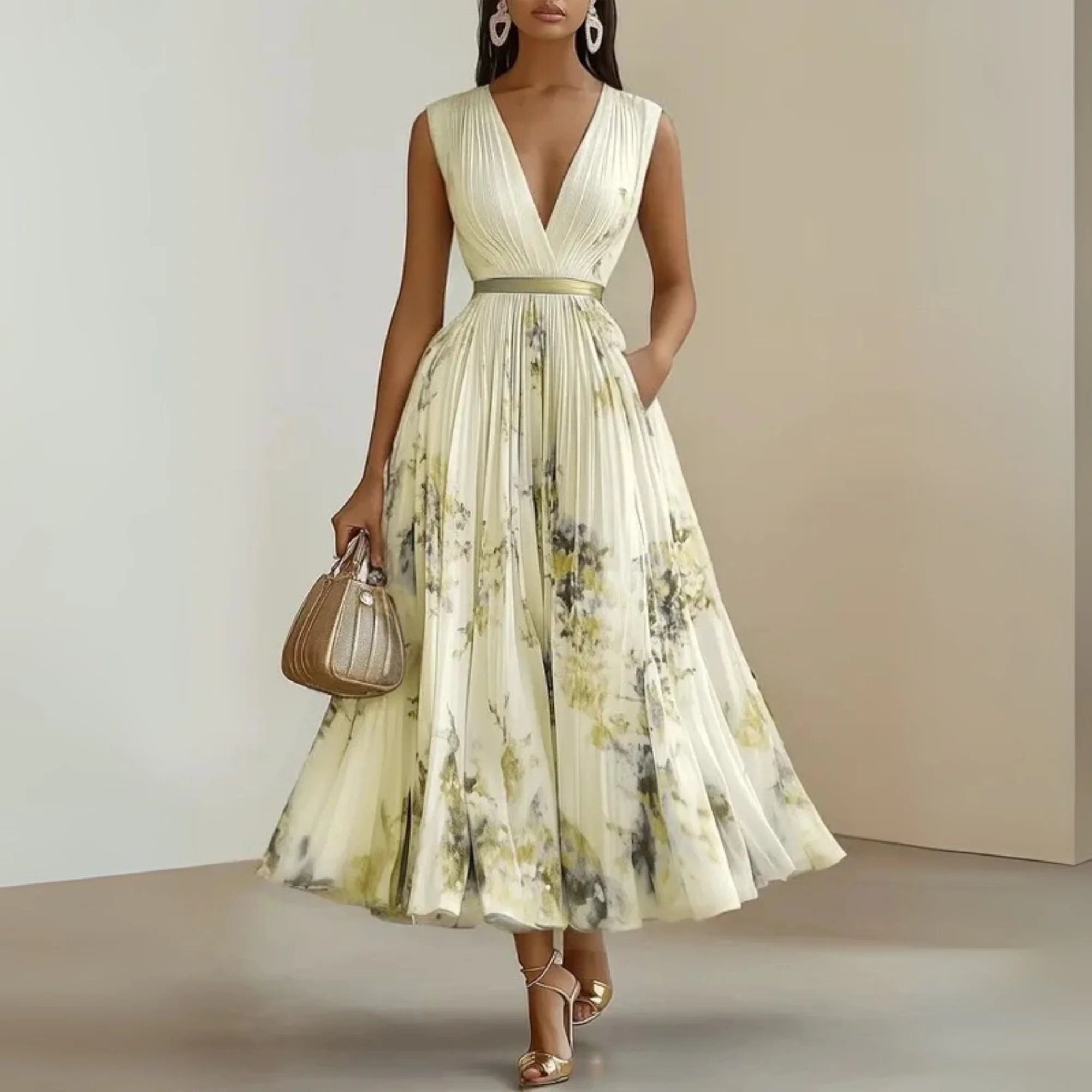 Claudia Damen Fließendes Ärmelloses Sommer Maxikleid - Image 10