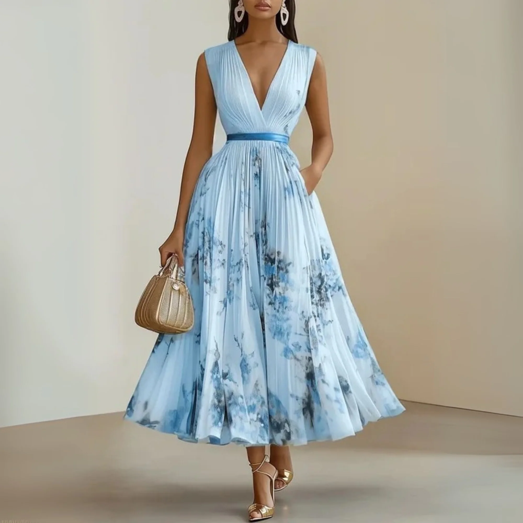 Claudia Damen Fließendes Ärmelloses Sommer Maxikleid - Image 11