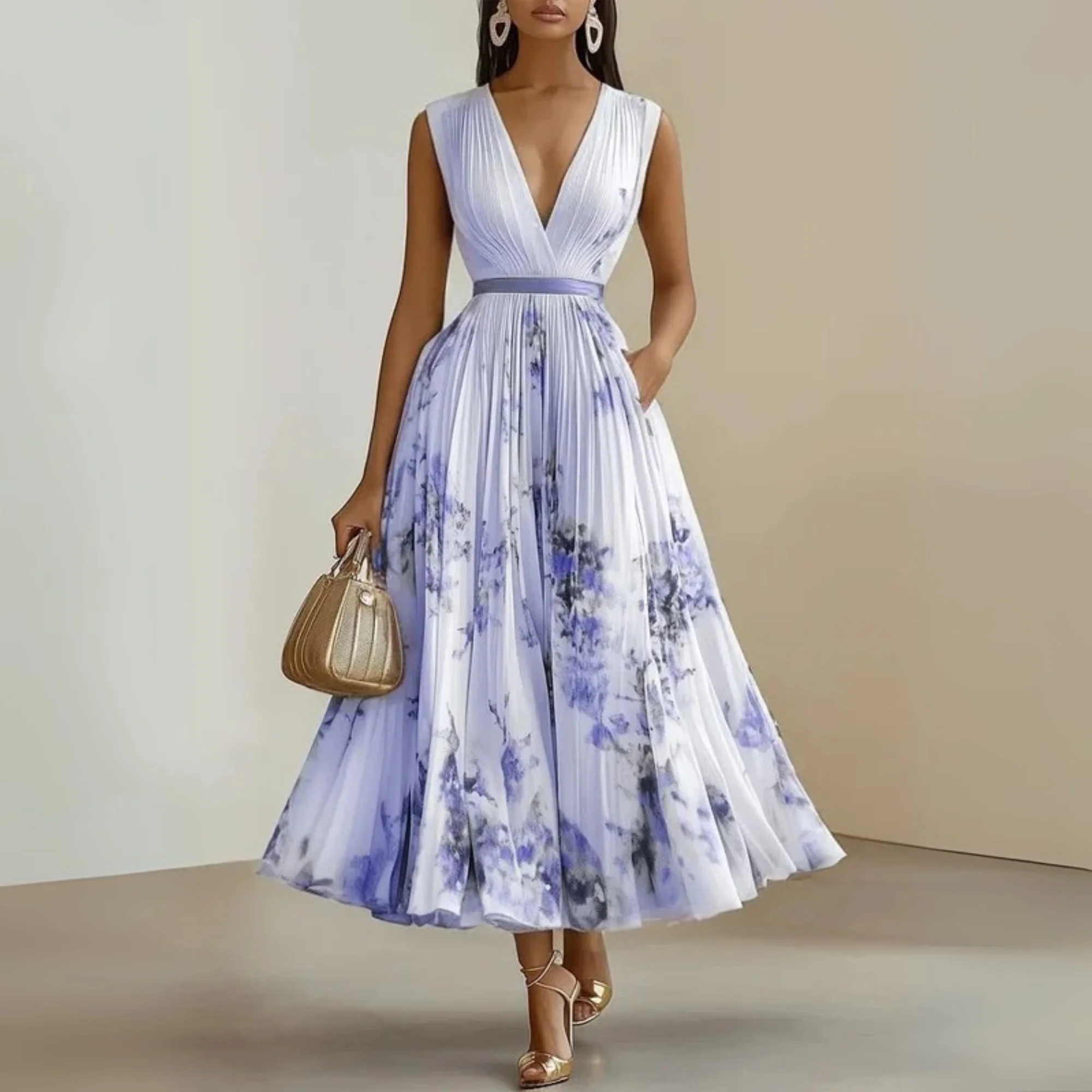 Claudia Damen Fließendes Ärmelloses Sommer Maxikleid - Image 12