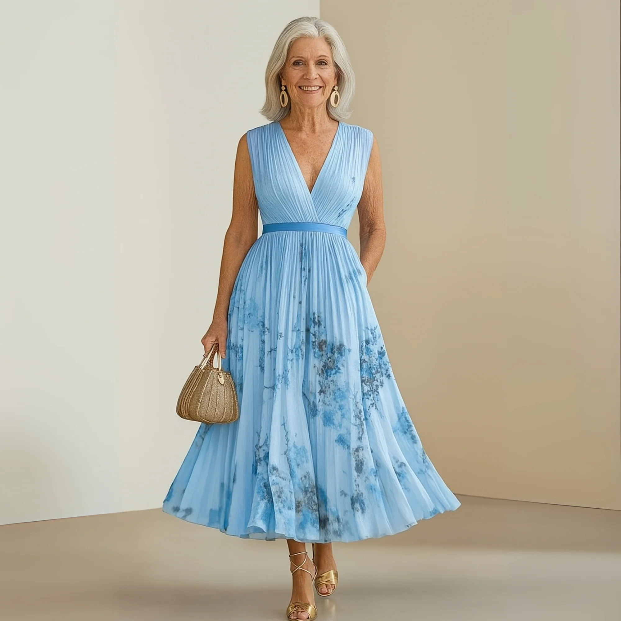 Claudia Damen Fließendes Ärmelloses Sommer Maxikleid - Image 5