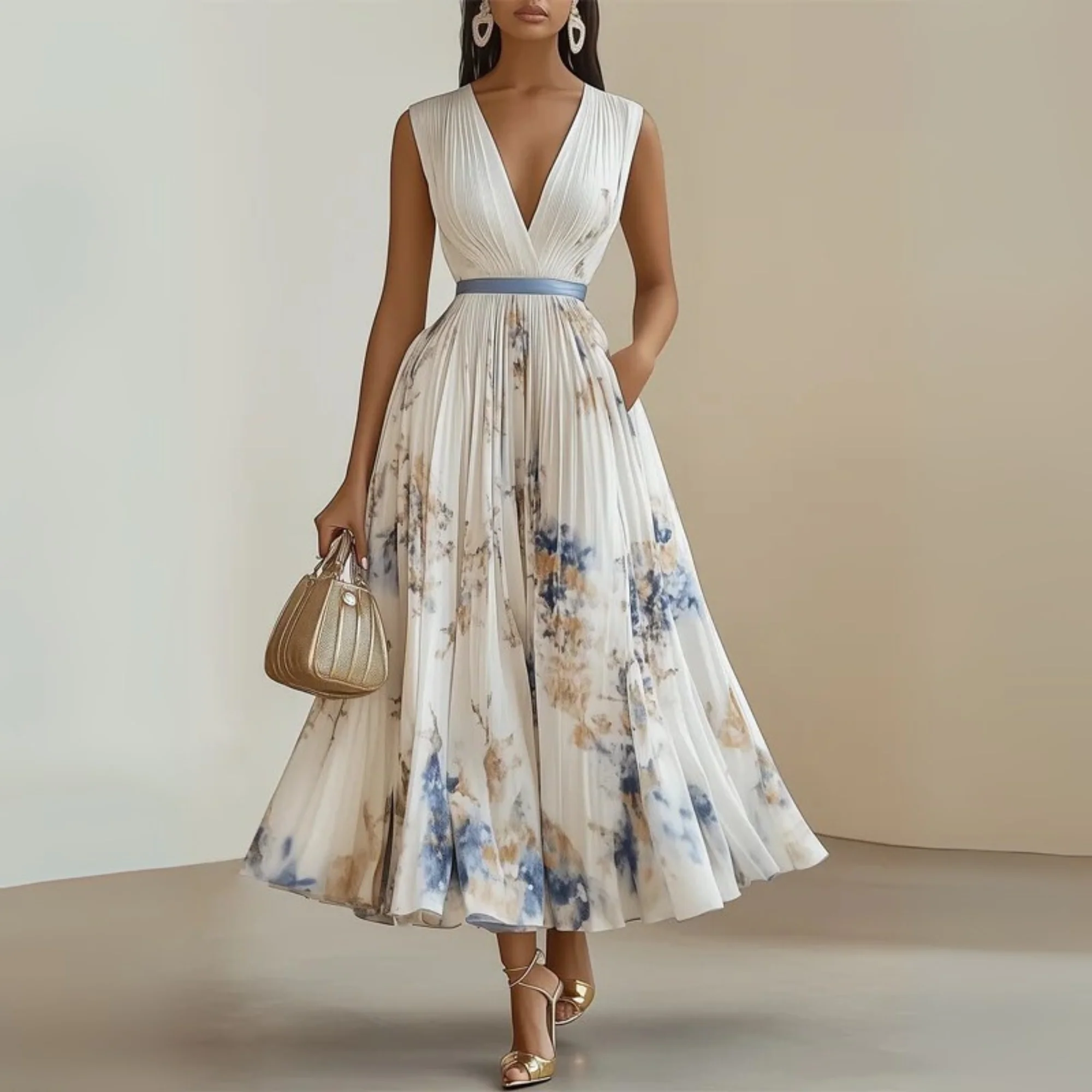 Claudia Damen Fließendes Ärmelloses Sommer Maxikleid - Image 8