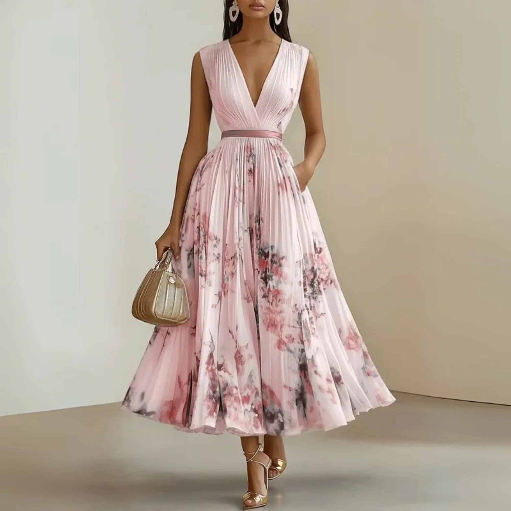 Claudia Damen Fließendes Ärmelloses Sommer Maxikleid - Image 9