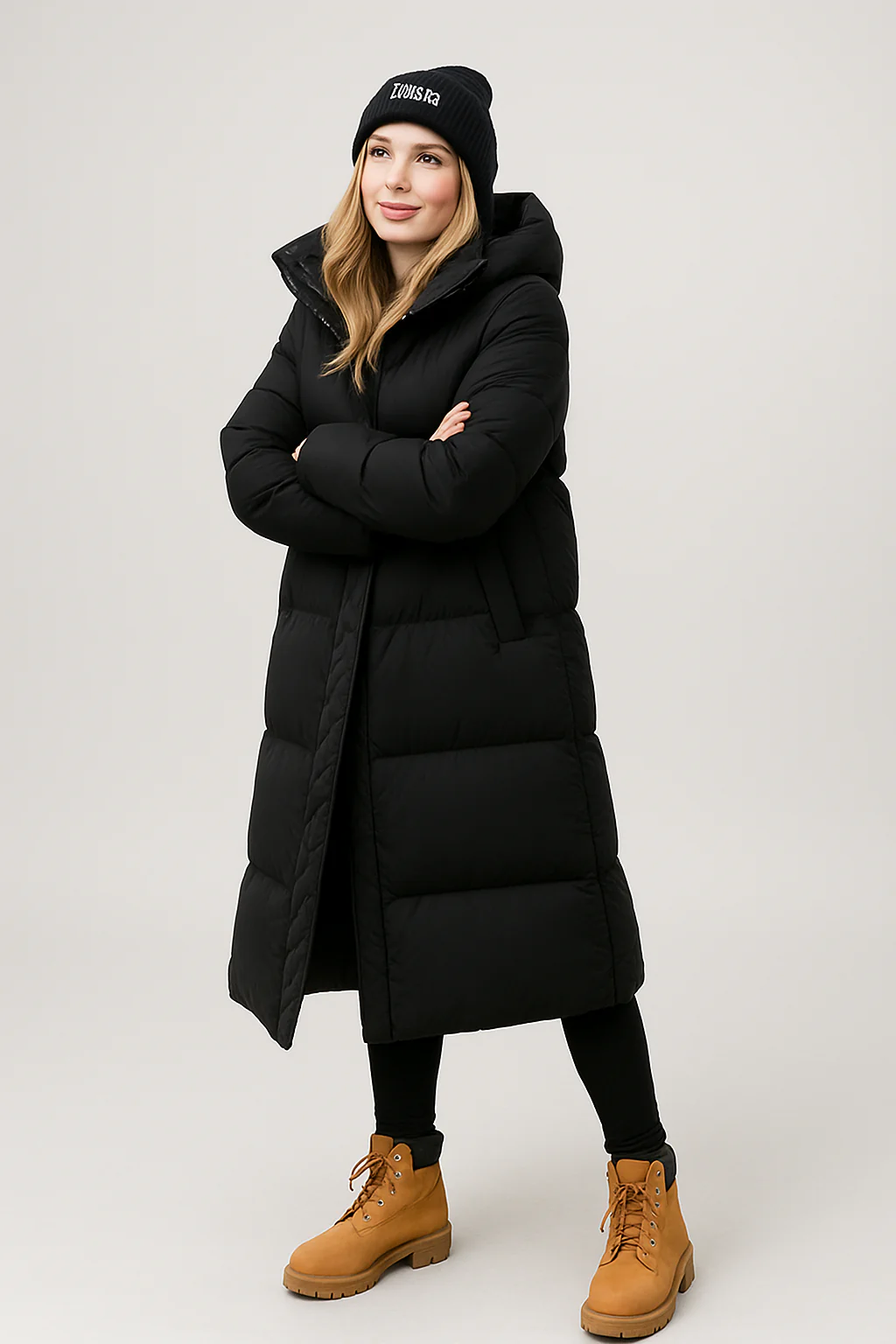 Claudia – Damen Langer Steppmantel Mit Kapuze - Image 10