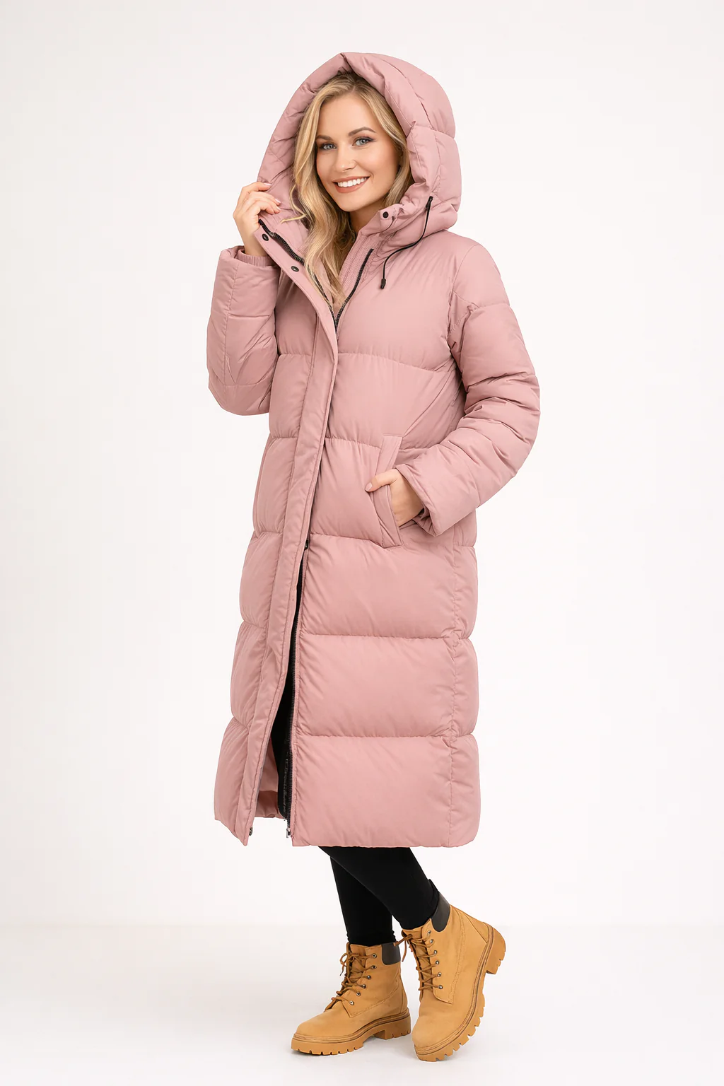 Claudia – Damen Langer Steppmantel Mit Kapuze - Image 13