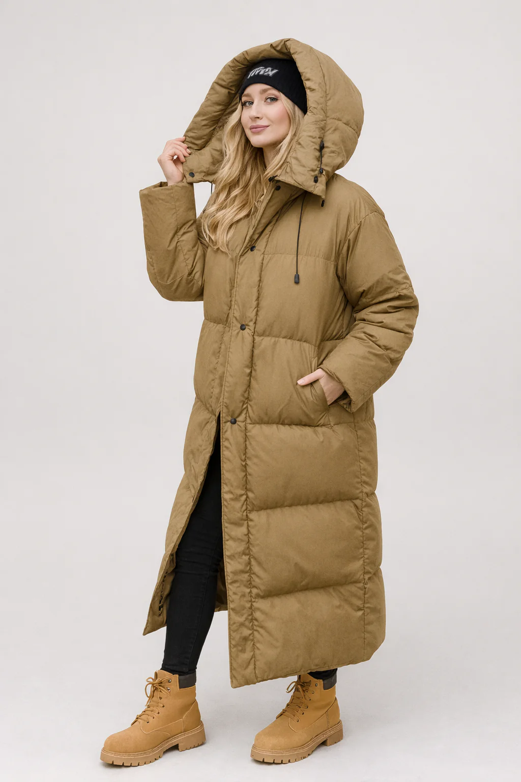 Claudia – Damen Langer Steppmantel Mit Kapuze - Image 15