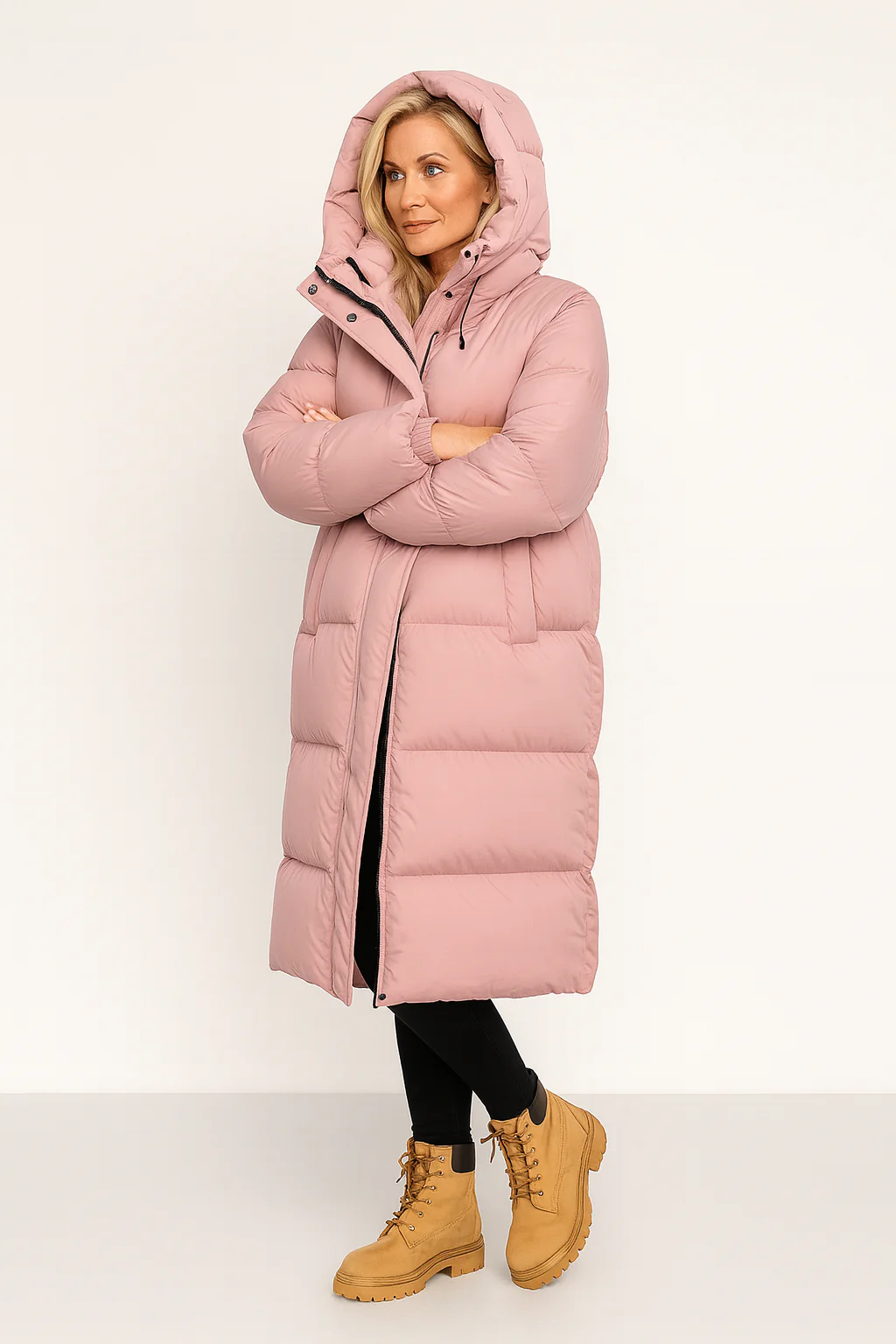 Claudia – Damen Langer Steppmantel Mit Kapuze - Image 2