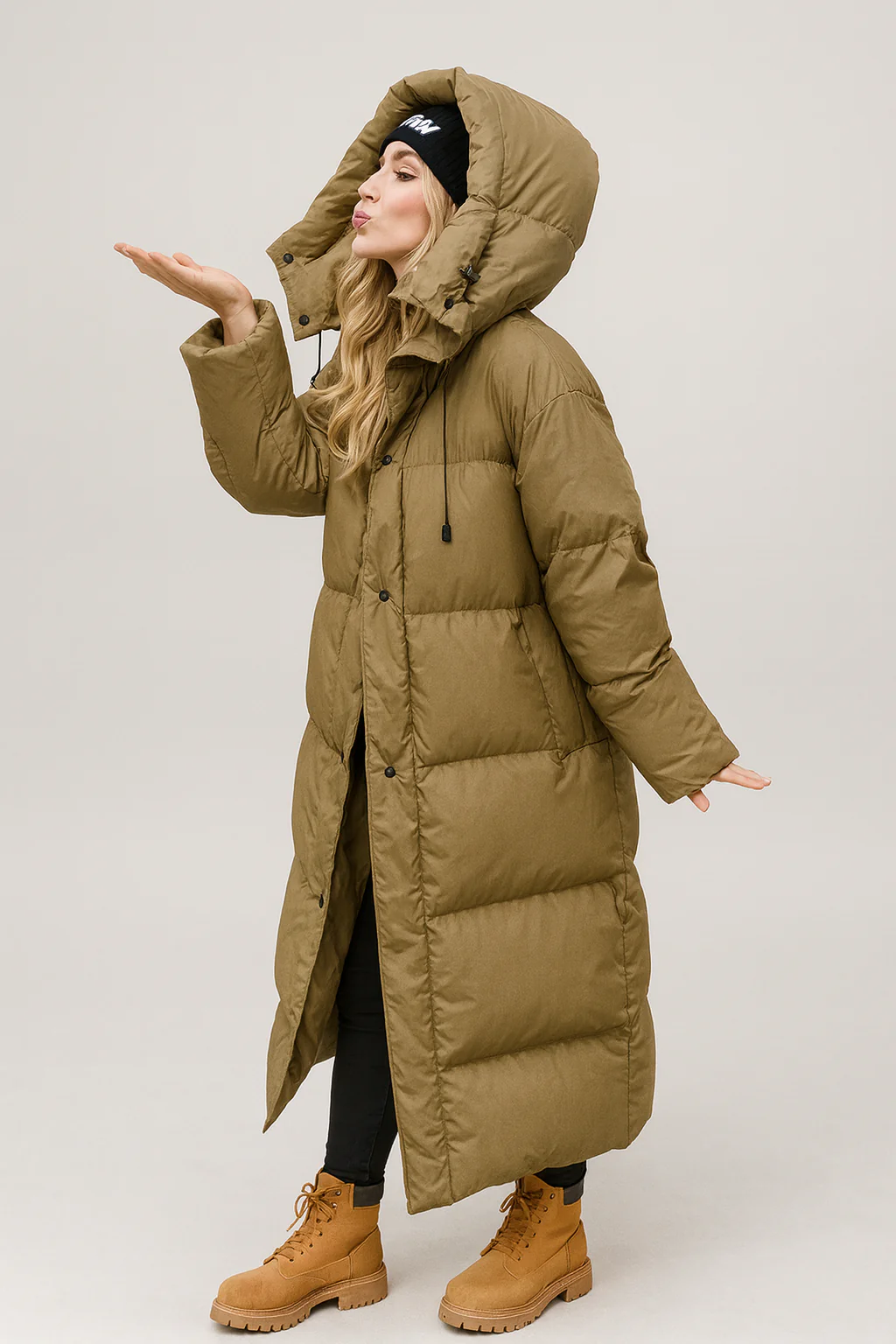 Claudia – Damen Langer Steppmantel Mit Kapuze - Image 8
