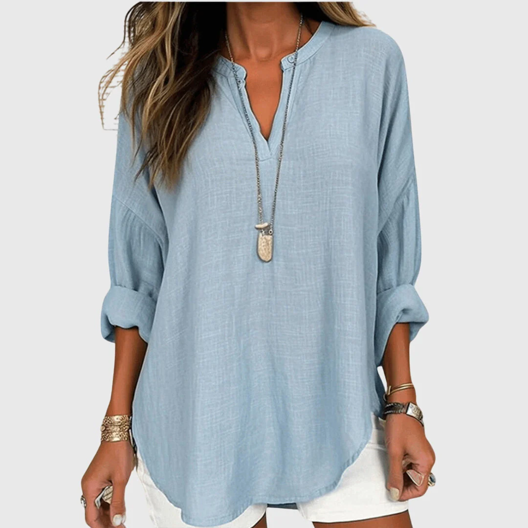 Claudia | Damen Locker Geschnittenes Langarm Casual Top - Image 3