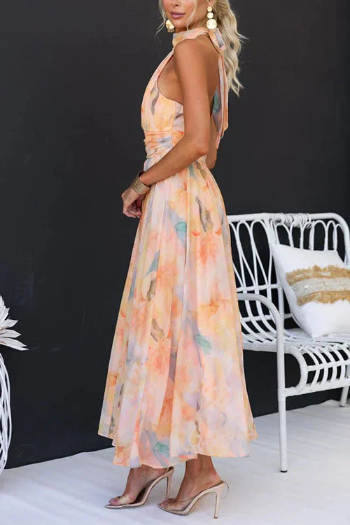 Claudia Damen Sommer Halter Blumen Maxi Kleid - Image 4