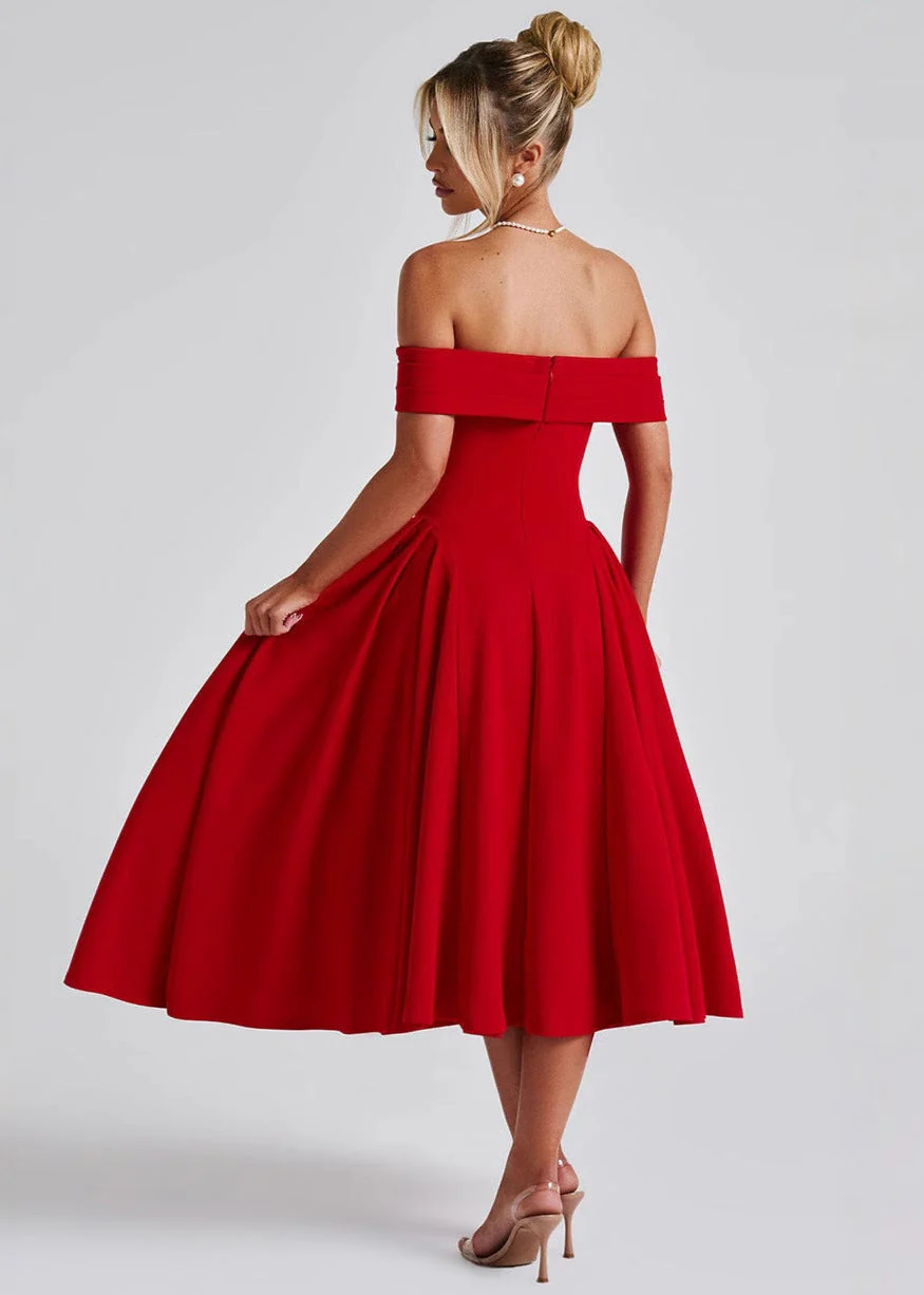 Cleane | Kleid mit entblößten Schultern Ausgestellt Midi - Image 3