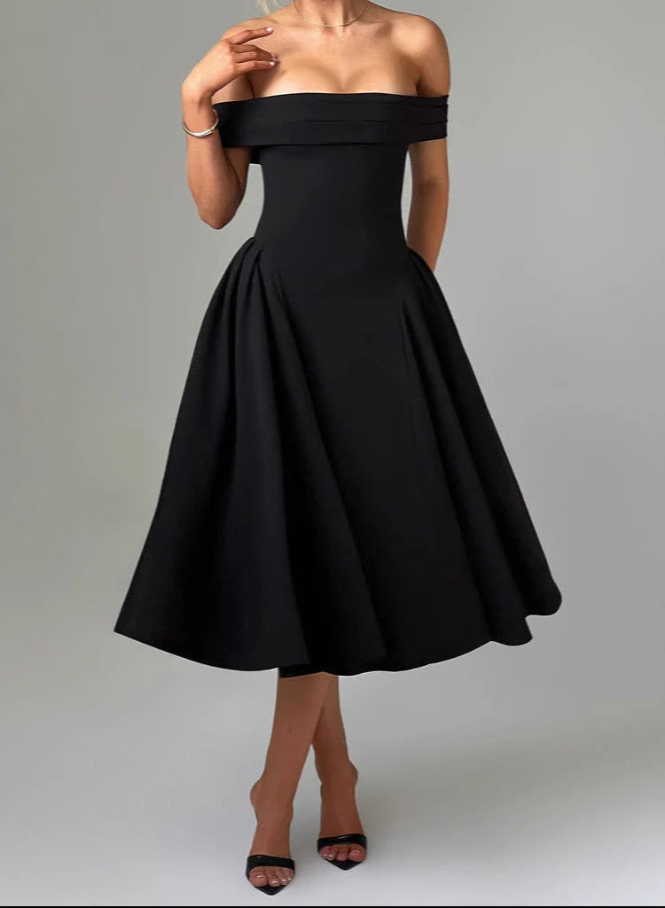 Cleane | Kleid mit entblößten Schultern Ausgestellt Midi - Image 4