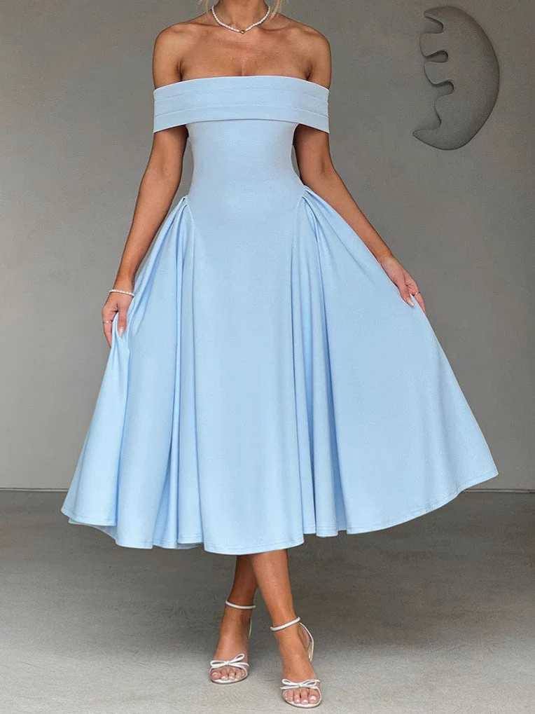 Cleane | Kleid mit entblößten Schultern Ausgestellt Midi - Image 5
