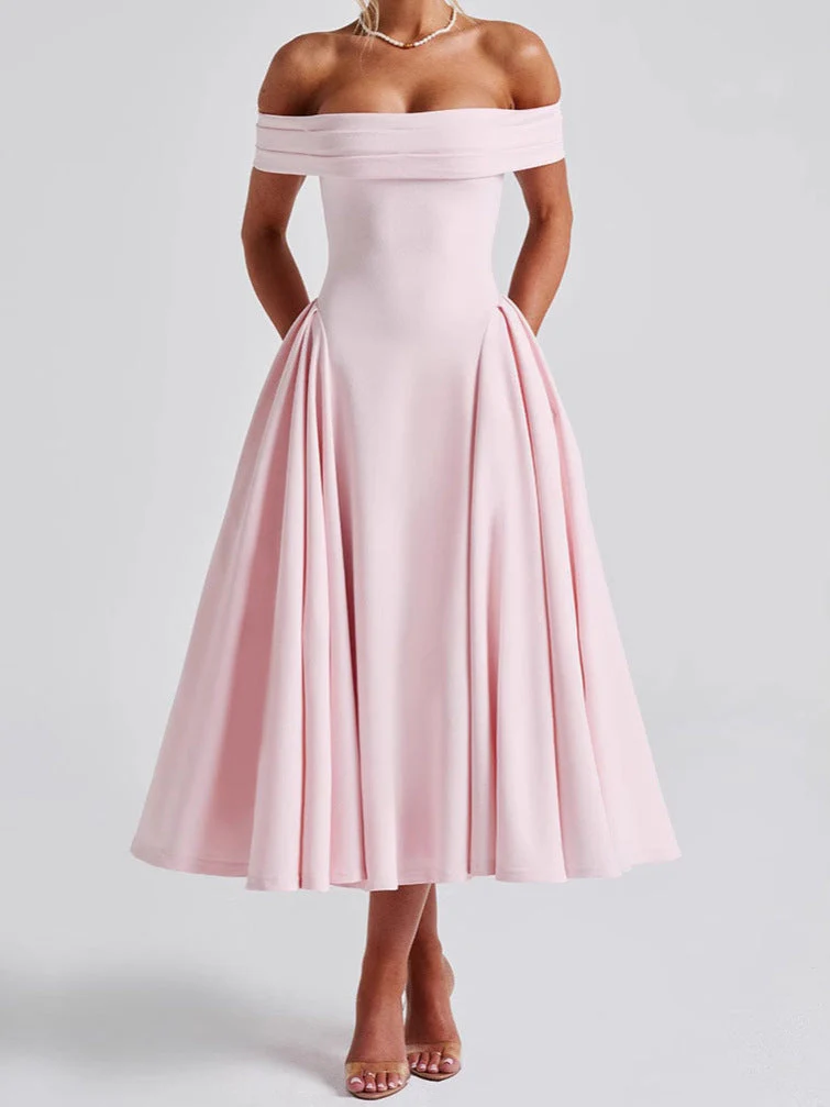 Cleane | Kleid mit entblößten Schultern Ausgestellt Midi - Image 7