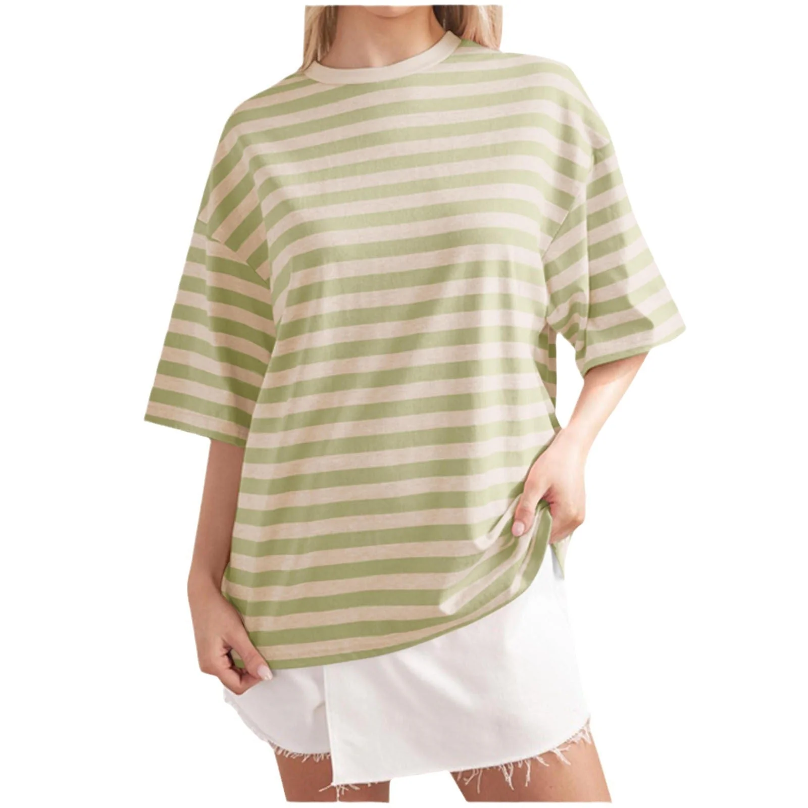 Colette- Damen Übergröße T-Shirt mit buntem Streifenmuster - Image 10