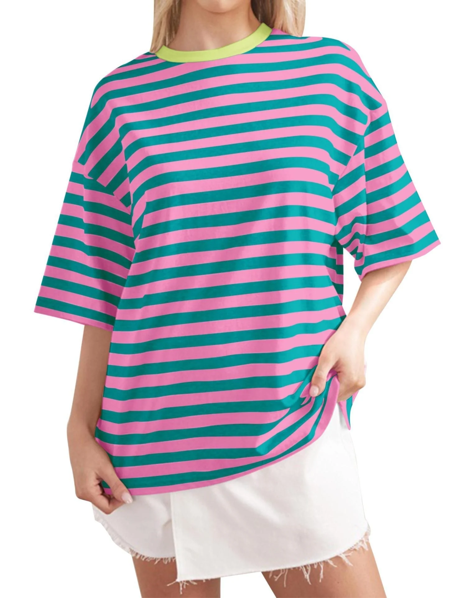 Colette- Damen Übergröße T-Shirt mit buntem Streifenmuster - Image 11