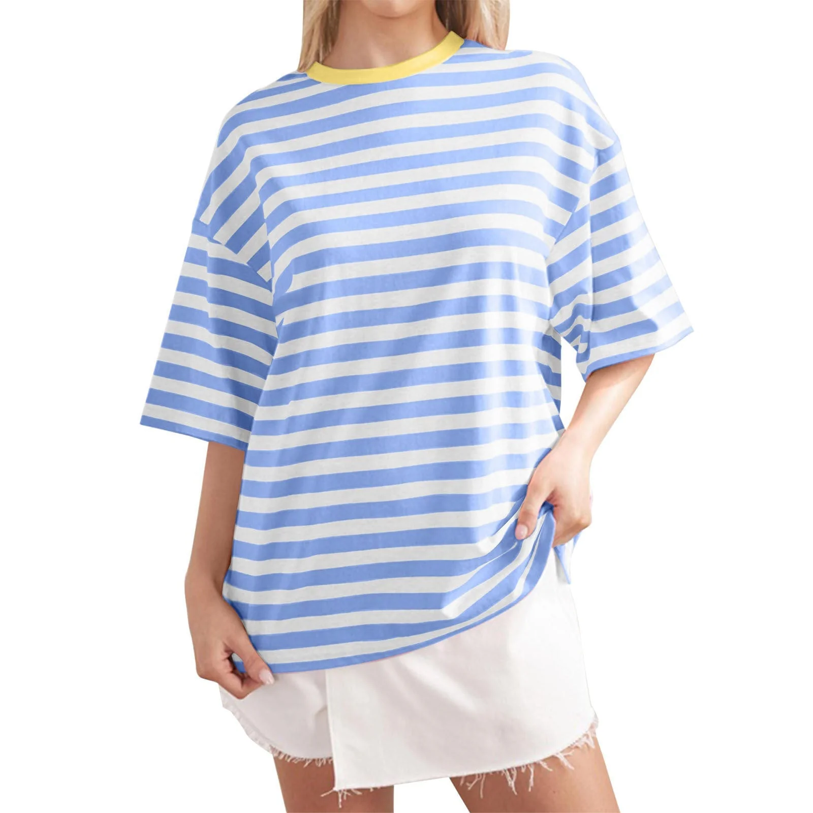 Colette- Damen Übergröße T-Shirt mit buntem Streifenmuster - Image 12