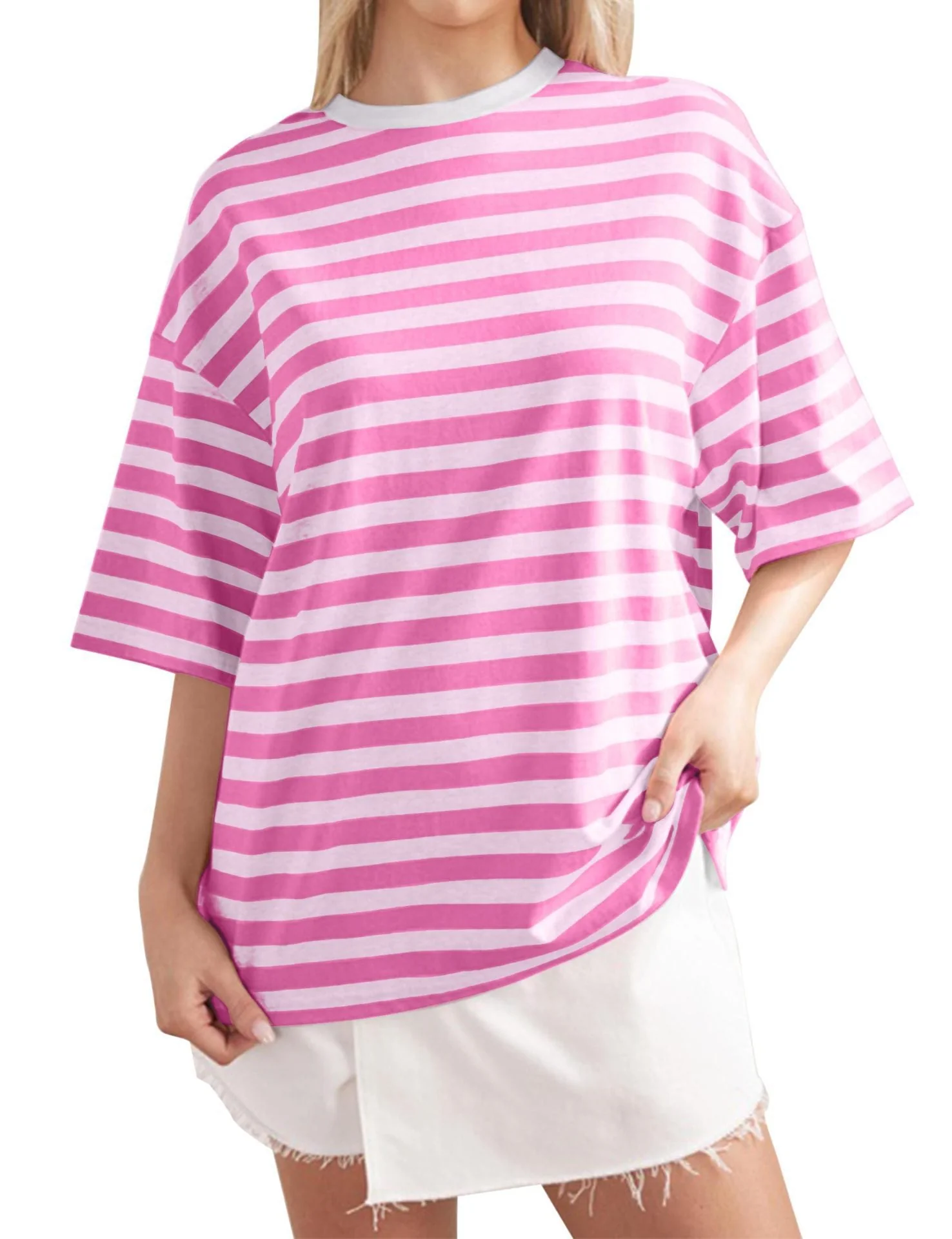 Colette- Damen Übergröße T-Shirt mit buntem Streifenmuster - Image 13
