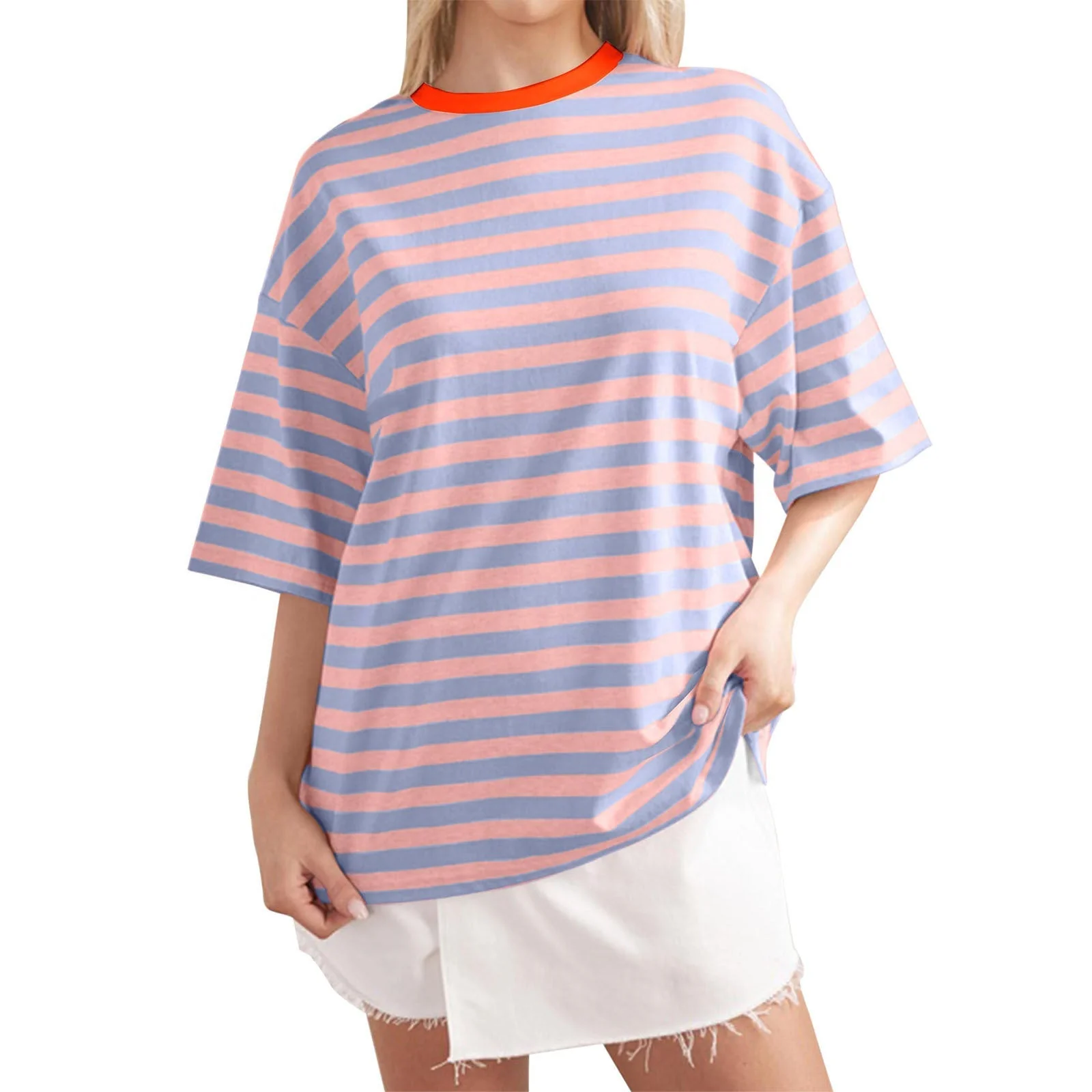 Colette- Damen Übergröße T-Shirt mit buntem Streifenmuster - Image 5