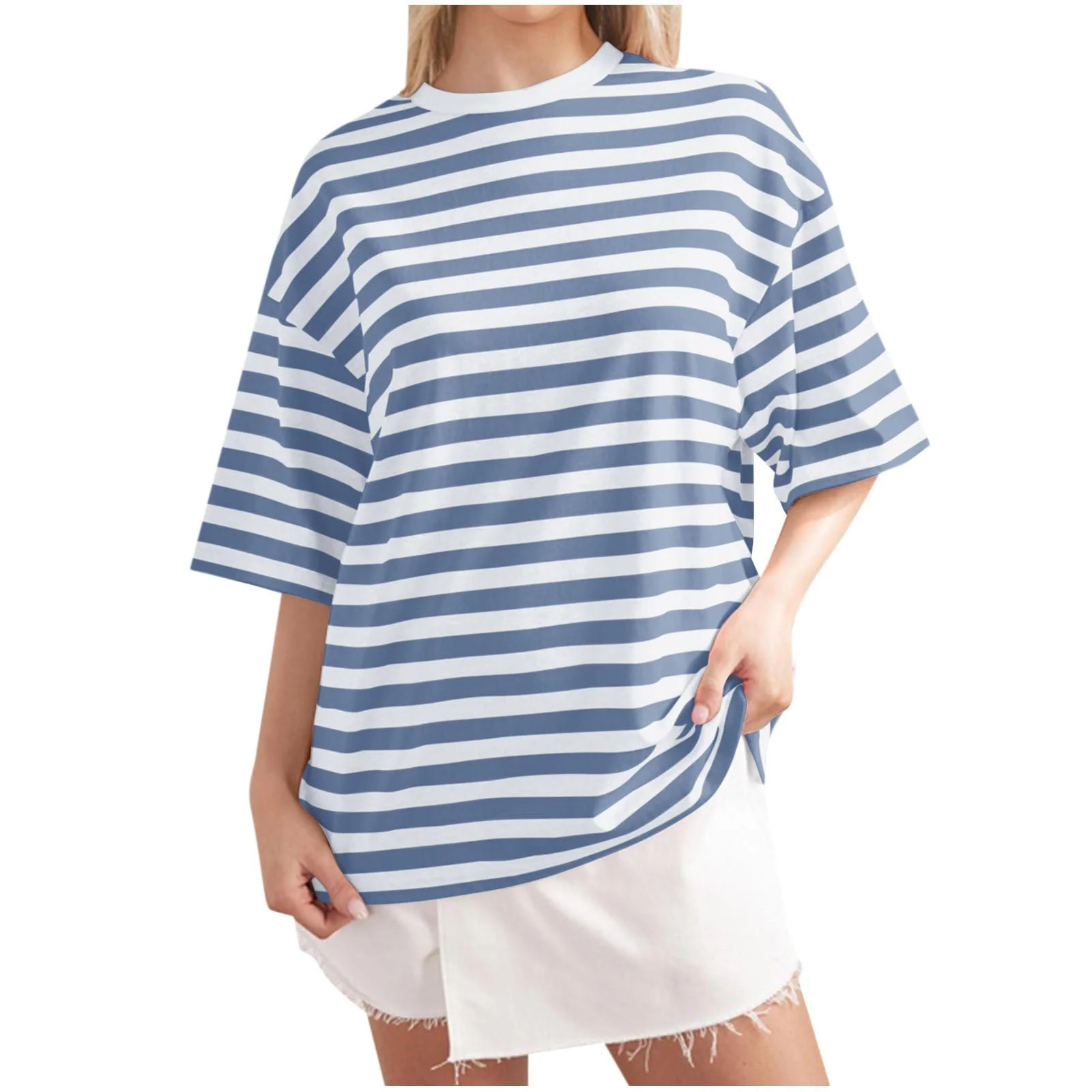 Colette- Damen Übergröße T-Shirt mit buntem Streifenmuster - Image 6