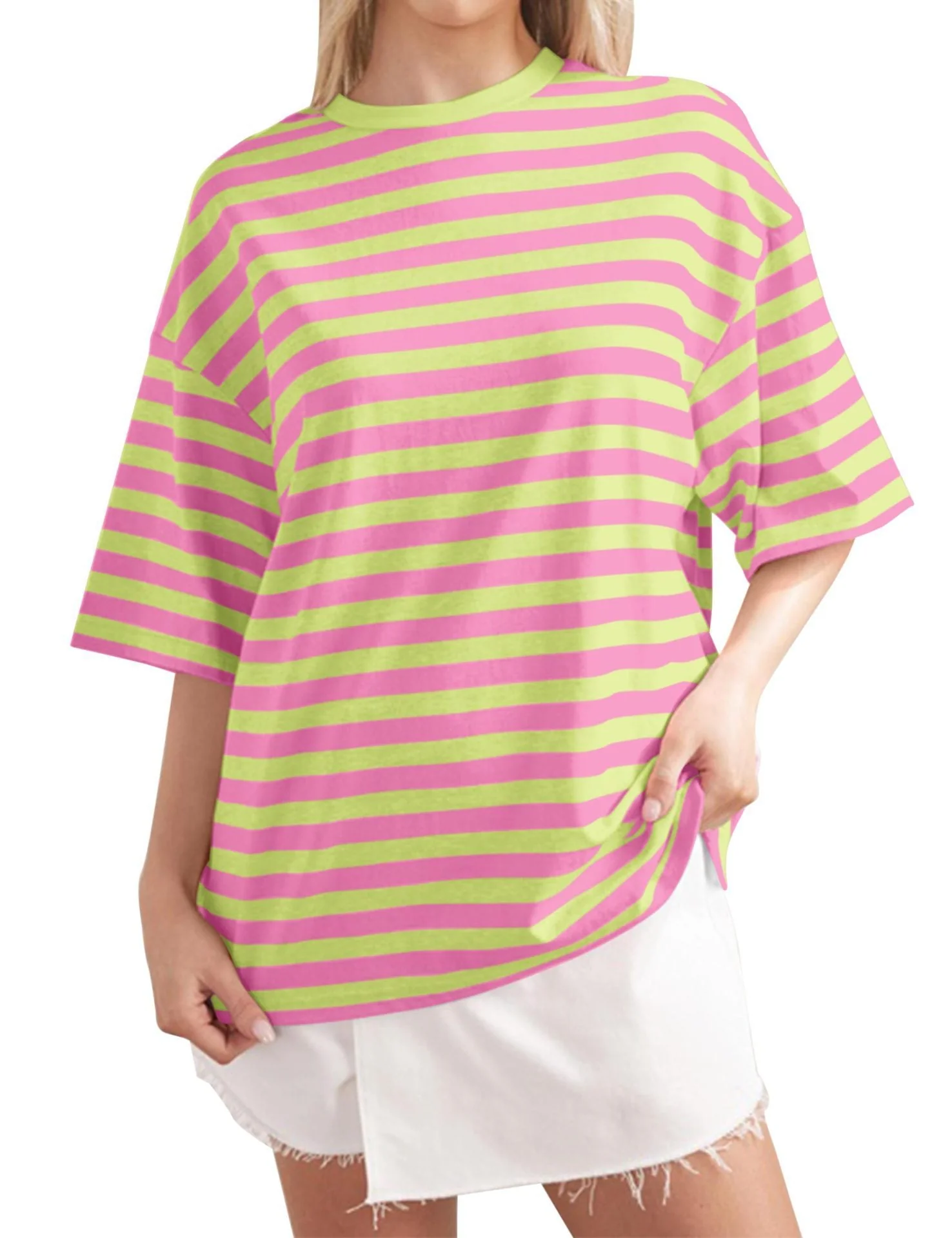 Colette- Damen Übergröße T-Shirt mit buntem Streifenmuster - Image 7