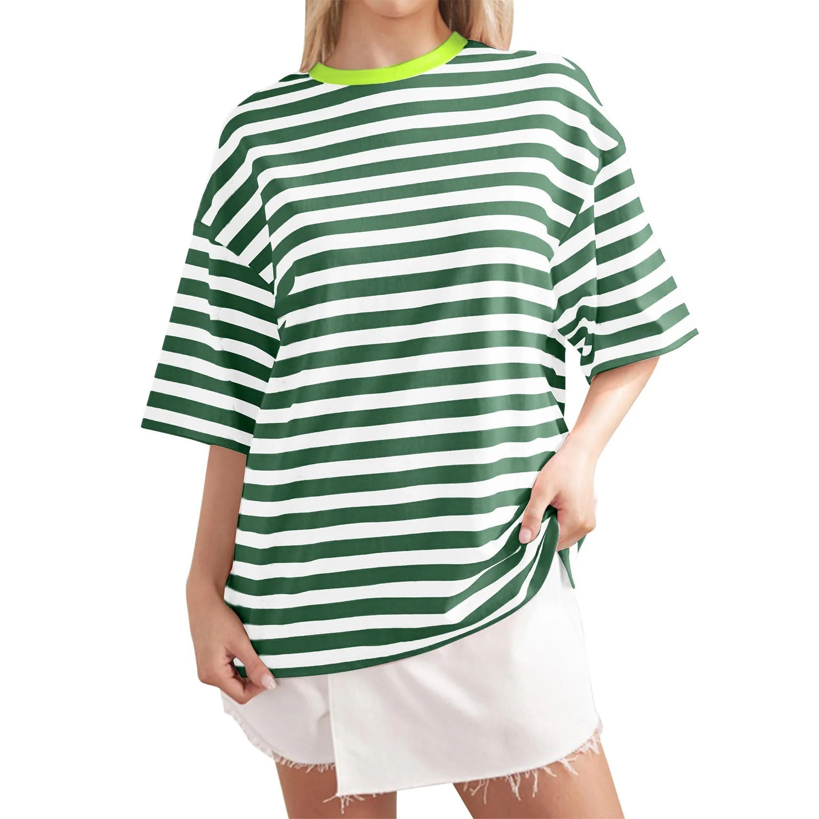 Colette- Damen Übergröße T-Shirt mit buntem Streifenmuster - Image 8