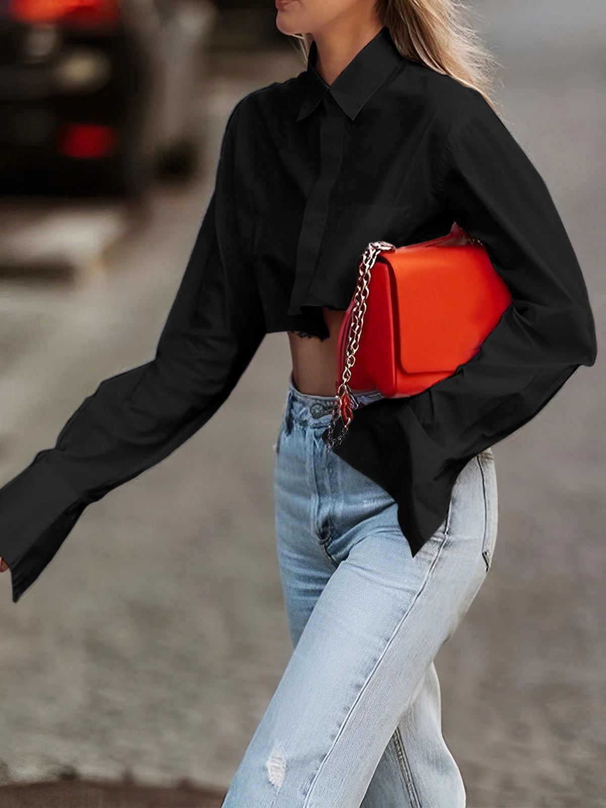Cropped Damenbluse mit Raw Cut – Modern, Urban & Statementstark - Image 4