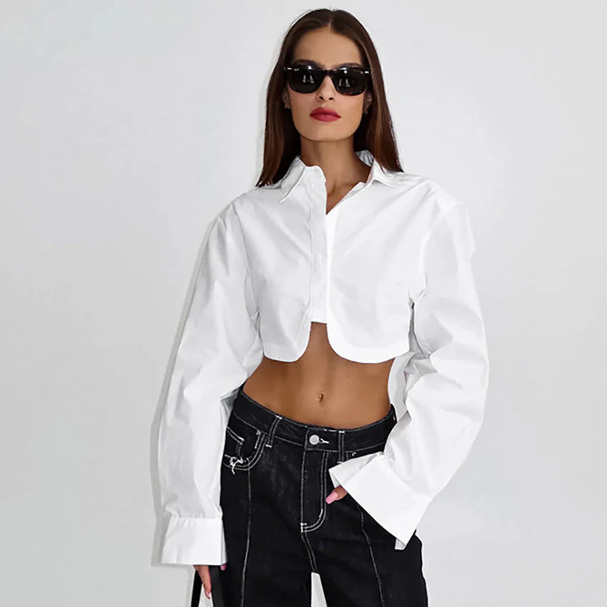 Cropped Damenbluse – Modern, Minimalistisch & Modisch Akzentuiert - Image 3