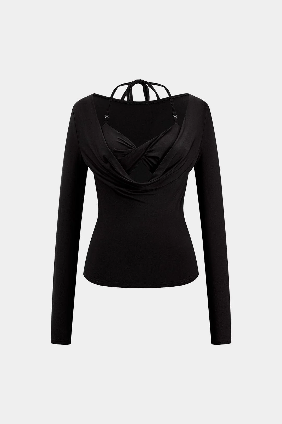 Dakota | Verführerisches Langarm-Top mit drapiertem Ausschnitt und integriertem Neckholder-Bralette - Image 4