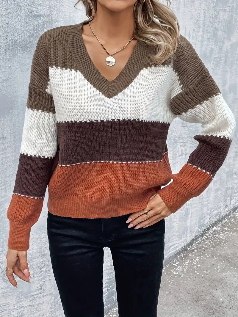 DAME FREIZEIT V-AUSSCHNITT GESTREIFTER PULLOVER | MODERNER STIL, KOMFORTABEL, VIELSEITIG - Image 5