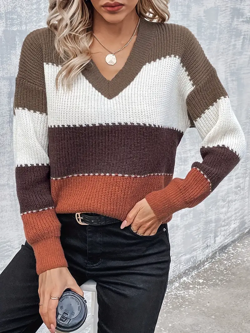 DAME FREIZEIT V-AUSSCHNITT GESTREIFTER PULLOVER | MODERNER STIL, KOMFORTABEL, VIELSEITIG - Image 6