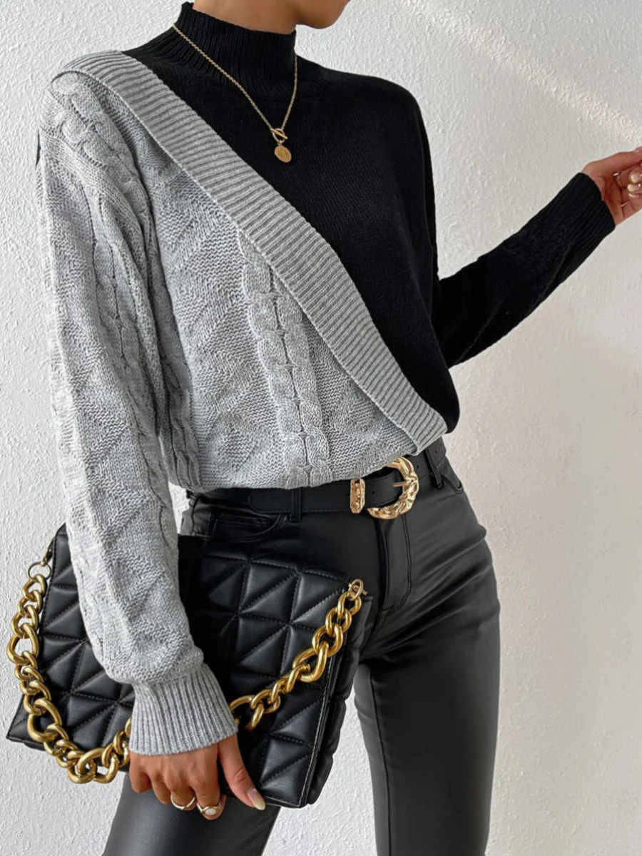 DAME HOHER KRAGEN GEDREHTER PULLOVER | ELEGANTER, BEQUEMER STIL - Image 2