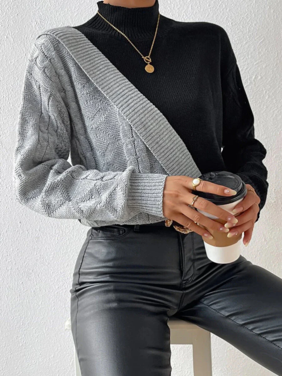 DAME HOHER KRAGEN GEDREHTER PULLOVER | ELEGANTER, BEQUEMER STIL - Image 3