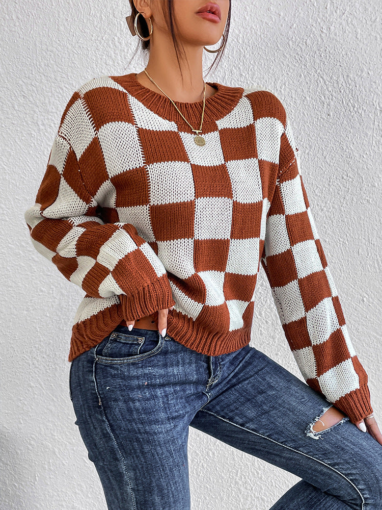DAME KARIERTER RUNDHALS LANGARMPULLOVER | MODISCHER, BEQUEMER, VIELSEITIGER - Image 2