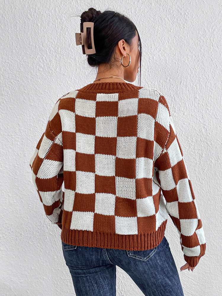 DAME KARIERTER RUNDHALS LANGARMPULLOVER | MODISCHER, BEQUEMER, VIELSEITIGER - Image 3