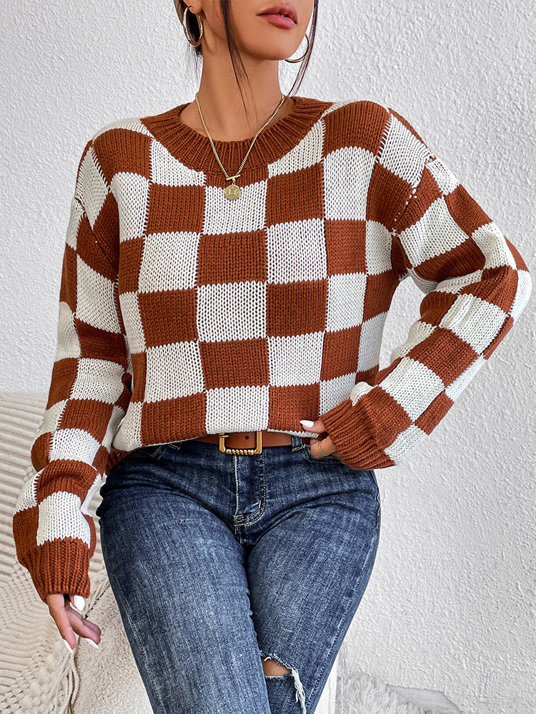 DAME KARIERTER RUNDHALS LANGARMPULLOVER | MODISCHER, BEQUEMER, VIELSEITIGER - Image 4