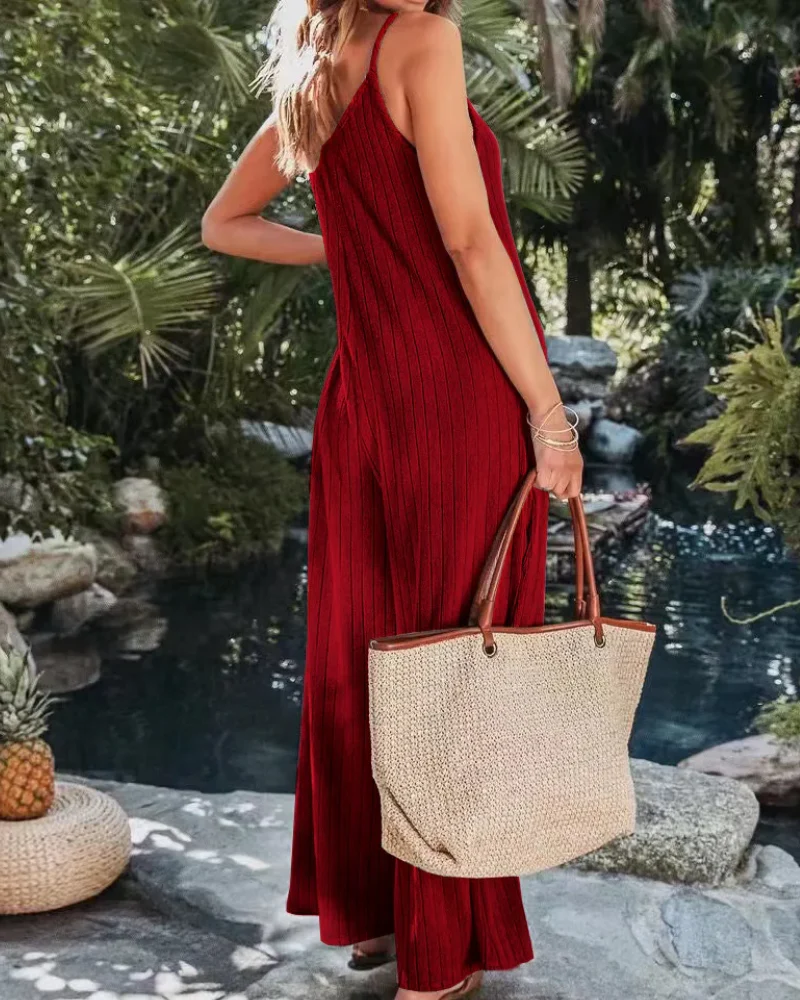 Damen Ärmelloser Gerippter Jumpsuit | Weites Bein - Image 4
