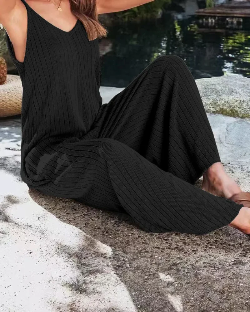 Damen Ärmelloser Gerippter Jumpsuit | Weites Bein - Image 6