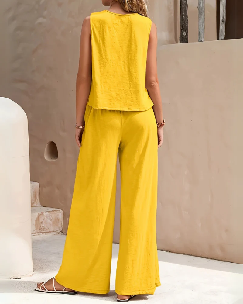 Damen Ärmelloses Freizeit Zweiteiler Set | Weite Hose - Image 4