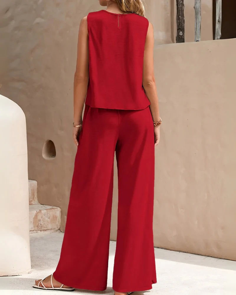 Damen Ärmelloses Freizeit Zweiteiler Set | Weite Hose - Image 6