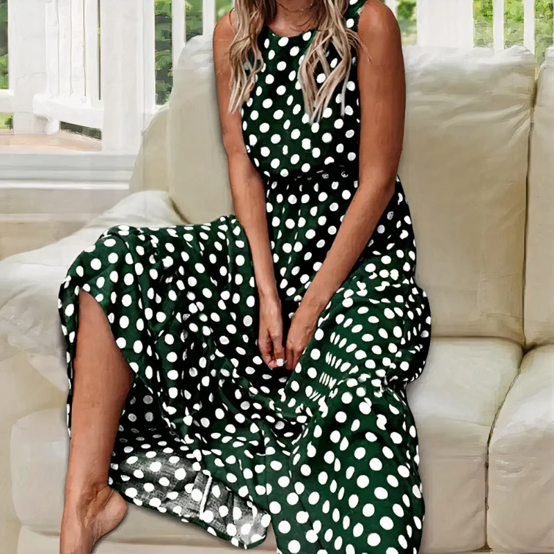 Damen ärmelloses Vintage-Kleid mit Polka-Dots | Maxi - Image 2