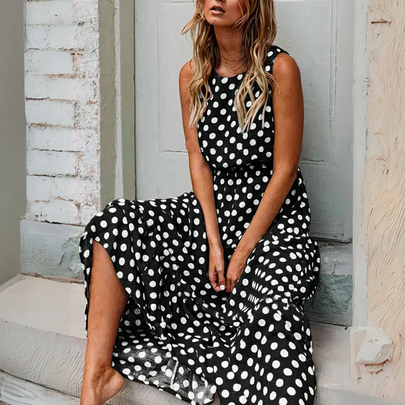 Damen ärmelloses Vintage-Kleid mit Polka-Dots | Maxi - Image 5