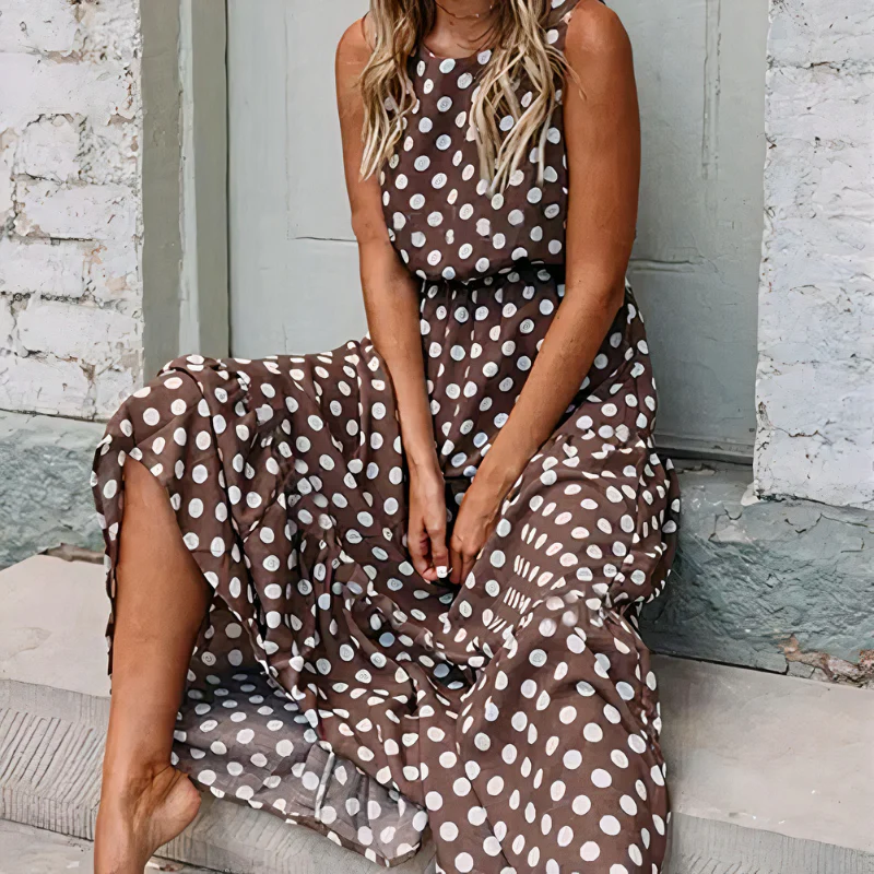 Damen ärmelloses Vintage-Kleid mit Polka-Dots | Maxi - Image 7