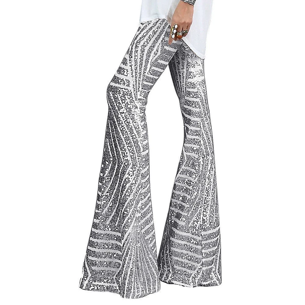 Damen Ausgestellte Paillettenhose Festlich Polyester Glänzend - Image 2