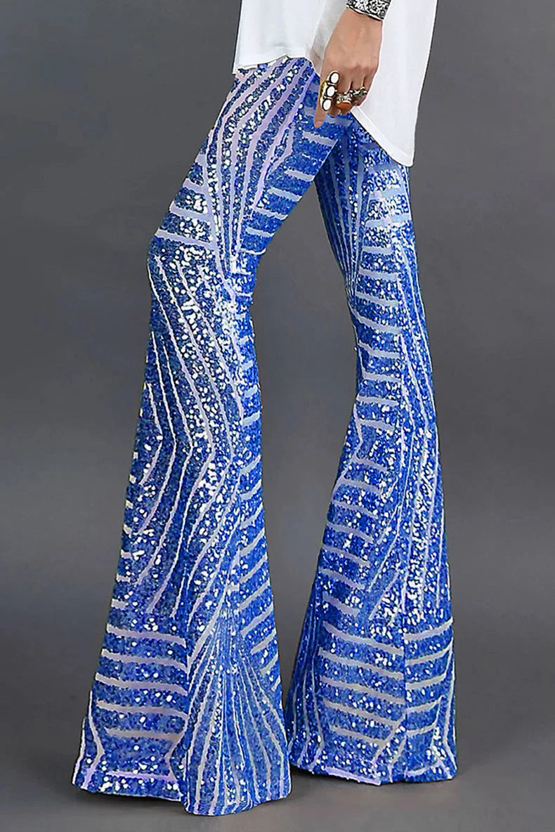 Damen Ausgestellte Paillettenhose Festlich Polyester Glänzend - Image 3